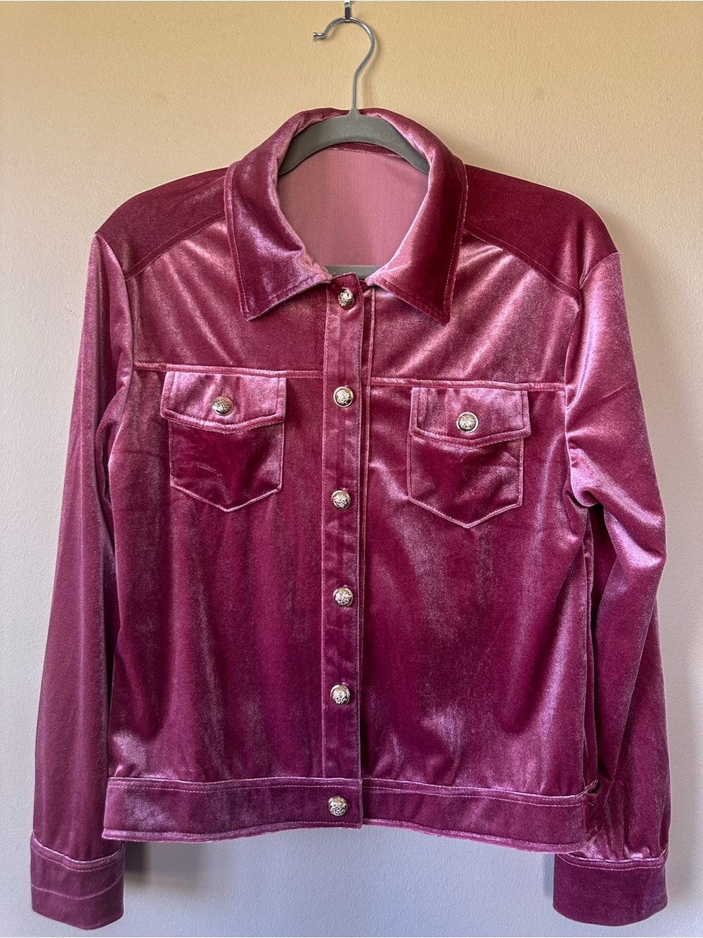 Velvet Button-Front Lightweight Jacket in Deep Berry